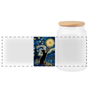 Black Cat in the Swirling Sky Vincent Van Gogh - Panoramic Cookie Jar with Wooden Lid - white - Front