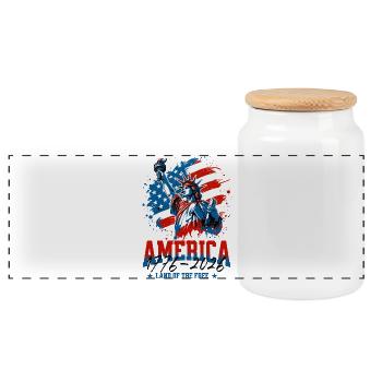 250e, 4e drapeau de la Statue patriotique de la Liberté des États-Unis - Boîte à biscuits avec couvercle en bois - blanc - Devant