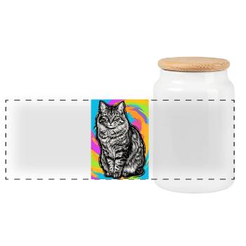 chat - Boîte à biscuits avec couvercle en bois - blanc - Devant