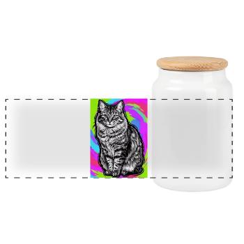 chat - Boîte à biscuits avec couvercle en bois - blanc - Devant