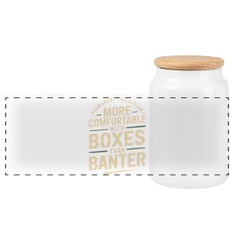 Plus à l’aise avec les boîtes que dans la plaisanterie - Boîte à biscuits avec couvercle en bois - blanc - Devant