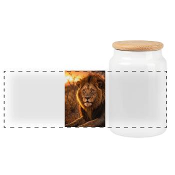 Lion dans les flammes du coucher de soleil - Boîte à biscuits avec couvercle en bois - blanc - Devant