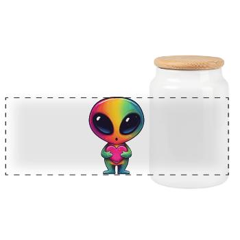 Ami au cœur d’extraterrestre arc-en-ciel - Boîte à biscuits avec couvercle en bois - blanc - Devant