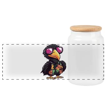 Harpy Bird Comic Holiday - Panoramic Cookie Jar with Wooden Lid - white - Front