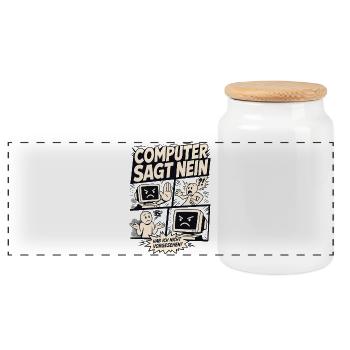 Computer sagt nein Comic Design - Panorama Keksdose mit Holzdeckel - Weiß - Vorne
