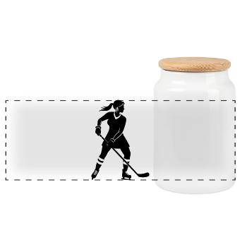 Female Hockey - Panoramic Cookie Jar with Wooden Lid - white - Front