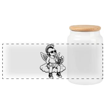 Punk Cherub avec Walkman sur le nuage - Boîte à biscuits avec couvercle en bois - blanc - Devant