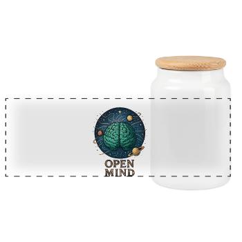 Open mind in space - Panoramic Cookie Jar with Wooden Lid - white - Front