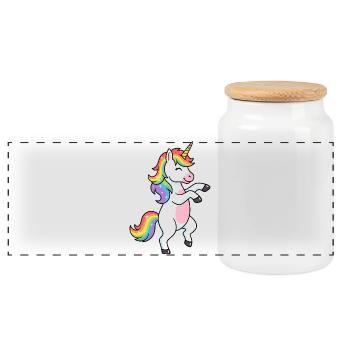 Regenbogen-Einhorn-Glitzertanz - Panorama Keksdose mit Holzdeckel - Weiß - Vorne