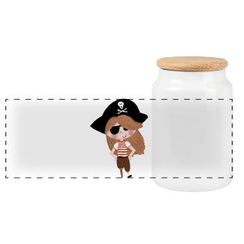Pirate Girl Cartoon Eye Patch - Panoramic Cookie Jar with Wooden Lid - white - Front