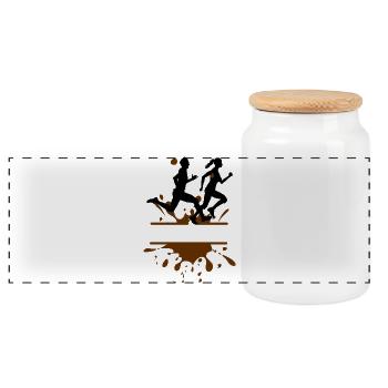 Mud Run Challenge – Man & Woman Mud - Panoramic Cookie Jar with Wooden Lid - white - Front