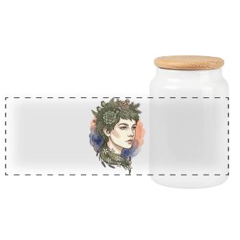Floral-Porträt-Nymphen-Aquarell-Schönheitszauber - Panorama Keksdose mit Holzdeckel - Weiß - Vorne
