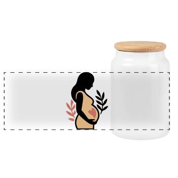 Schwangere Frau Babybauch Silhouette - Panorama Keksdose mit Holzdeckel - Weiß - Vorne