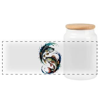 Perch Fishing - Panoramic Cookie Jar with Wooden Lid - white - Front