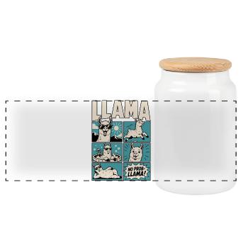 Chill Llama Comic Design - Panorama Keksdose mit Holzdeckel - Weiß - Vorne