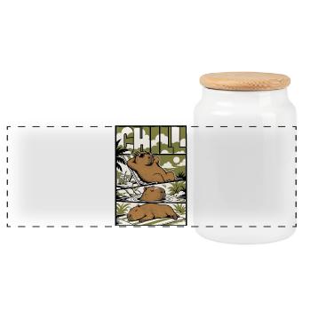 Chill Capybara Relax Design - Panoramic Cookie Jar with Wooden Lid - white - Front