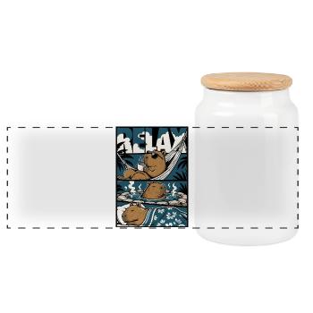 Relax Capybara Wellness Motif - Panoramic Cookie Jar with Wooden Lid - white - Front