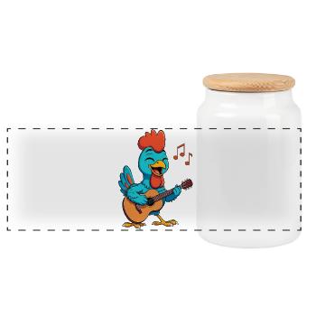 Chicken Playing Guitar - Panoramic Cookie Jar with Wooden Lid - white - Front