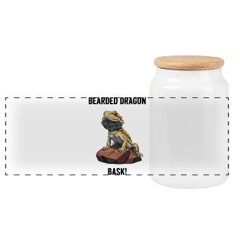 Agame Barbu Lézard Bask Bearded Dragon - Boîte à biscuits avec couvercle en bois - blanc - Devant
