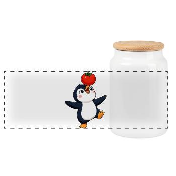Cute Penguin Dancing Vegetables Joy Cartoon - Panoramic Cookie Jar with Wooden Lid - white - Front