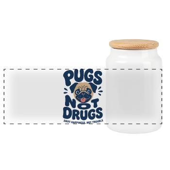 Pugs Not Drugs Funny Dog - Panorama Keksdose mit Holzdeckel - Weiß - Vorne