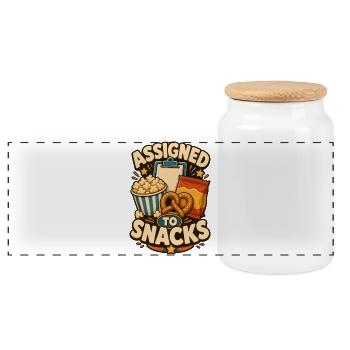 Assigned To Snacks - Panoramic Cookie Jar with Wooden Lid - white - Front
