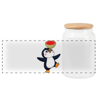 Süßer Pinguin Cartoon Melone Balancieren Sommer - Panorama Keksdose mit Holzdeckel - Weiß - Vorne