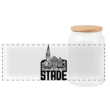 Stade Silhouette Wahrzeichen - Panorama Keksdose mit Holzdeckel - Weiß - Vorne