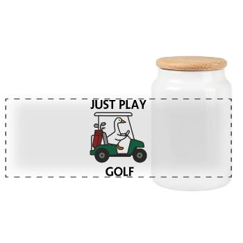Spiel einfach Golf: Duck dich im Golfwagen - Panorama Keksdose mit Holzdeckel - Weiß - Vorne
