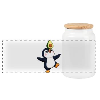 Süßer Pinguin Cartoon Avocado Gleichgewicht Gemüse - Panorama Keksdose mit Holzdeckel - Weiß - Vorne