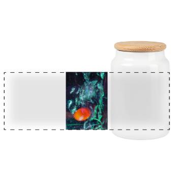 Neon-Nebel mit orangefarbenem Kern - Panorama Keksdose mit Holzdeckel - Weiß - Vorne