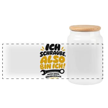 Also bin ich Schraube Spruch - Panorama Keksdose mit Holzdeckel - Weiß - Vorne