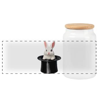 Rabbit out of magic hat - Panoramic Cookie Jar with Wooden Lid - white - Front