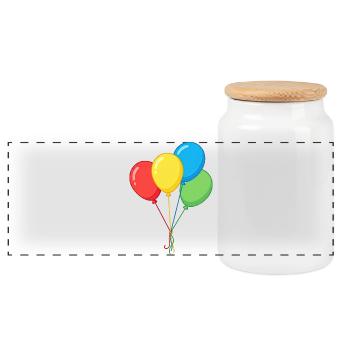 Four Colorful Balloons Graphic Illustration - Panoramic Cookie Jar with Wooden Lid - white - Front