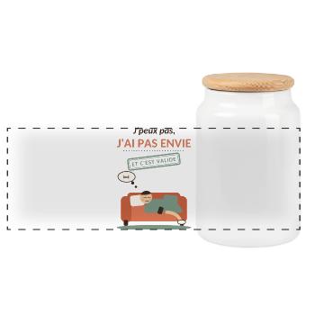 J'ai pas envie et c'est valide - Boîte à biscuits avec couvercle en bois - blanc - Devant