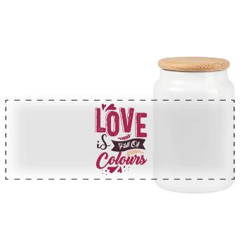 Love is Full Of Colours - Panorama Keksdose mit Holzdeckel - Weiß - Vorne