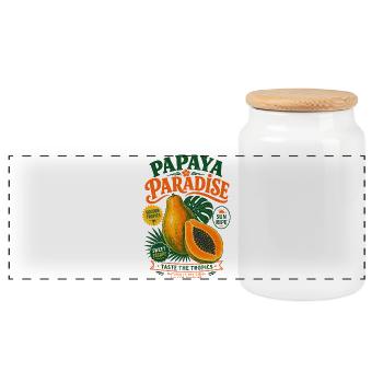 Papaya Paradise Tropendruck - Panorama Keksdose mit Holzdeckel - Weiß - Vorne