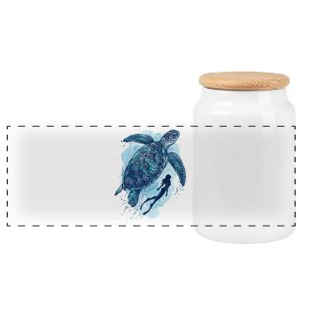 The Great Turtle & Diver - Panoramic Cookie Jar with Wooden Lid - white - Front