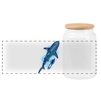 Tiger Shark & Diver - Panoramic Cookie Jar with Wooden Lid - white - Front