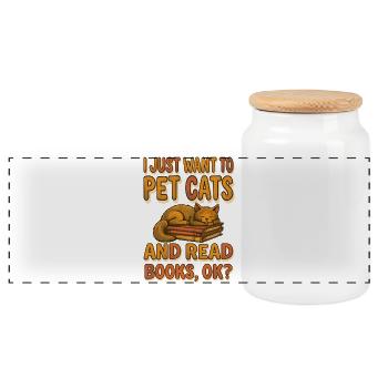 I Just Want To Pet Cats And Read Books Ok - Panorama Keksdose mit Holzdeckel - Weiß - Vorne