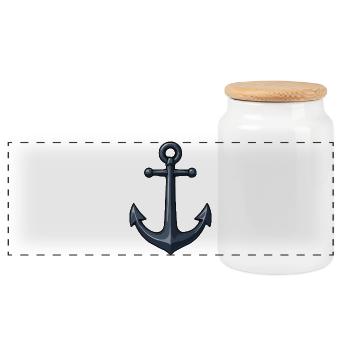 Dark Anchor Illustration - Panoramic Cookie Jar with Wooden Lid - white - Front