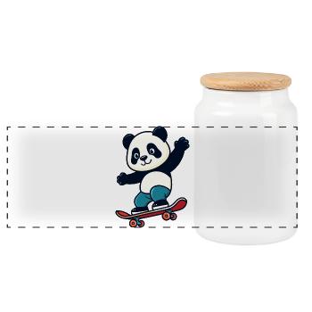 Cute Panda Riding Skateboard Cartoon Animal Mascot - Panorama Keksdose mit Holzdeckel - Weiß - Vorne