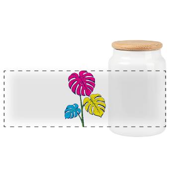 Colorful Monstera | Tropical leaf motif - Panoramic Cookie Jar with Wooden Lid - white - Front