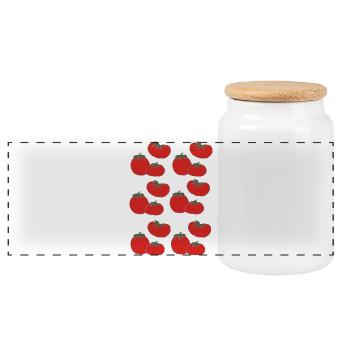 Tomato Pattern Collection - Panoramic Cookie Jar with Wooden Lid - white - Front
