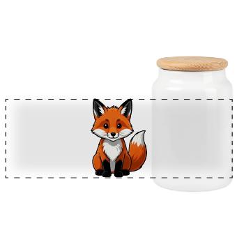 Cute Fox Gift - Panoramic Cookie Jar with Wooden Lid - white - Front