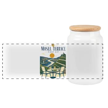 Mosel Wine Hiking Terrace First Sip Scenic Design - Panoramic Cookie Jar with Wooden Lid - white - Front