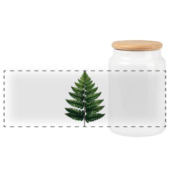 Green Fern Leaves Watercolor Illustration - Panoramic Cookie Jar with Wooden Lid - white - Front