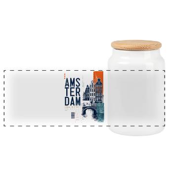 Amsterdam Canal Mosaic - Panoramic Cookie Jar with Wooden Lid - white - Front