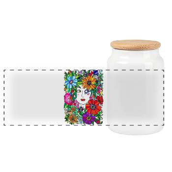 Gaia Frauenporträt mit Blumen - Panorama Keksdose mit Holzdeckel - Weiß - Vorne