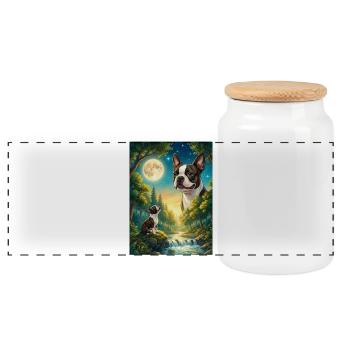 Hurler au mème de la lune Boston Terrier - Boîte à biscuits avec couvercle en bois - blanc - Devant